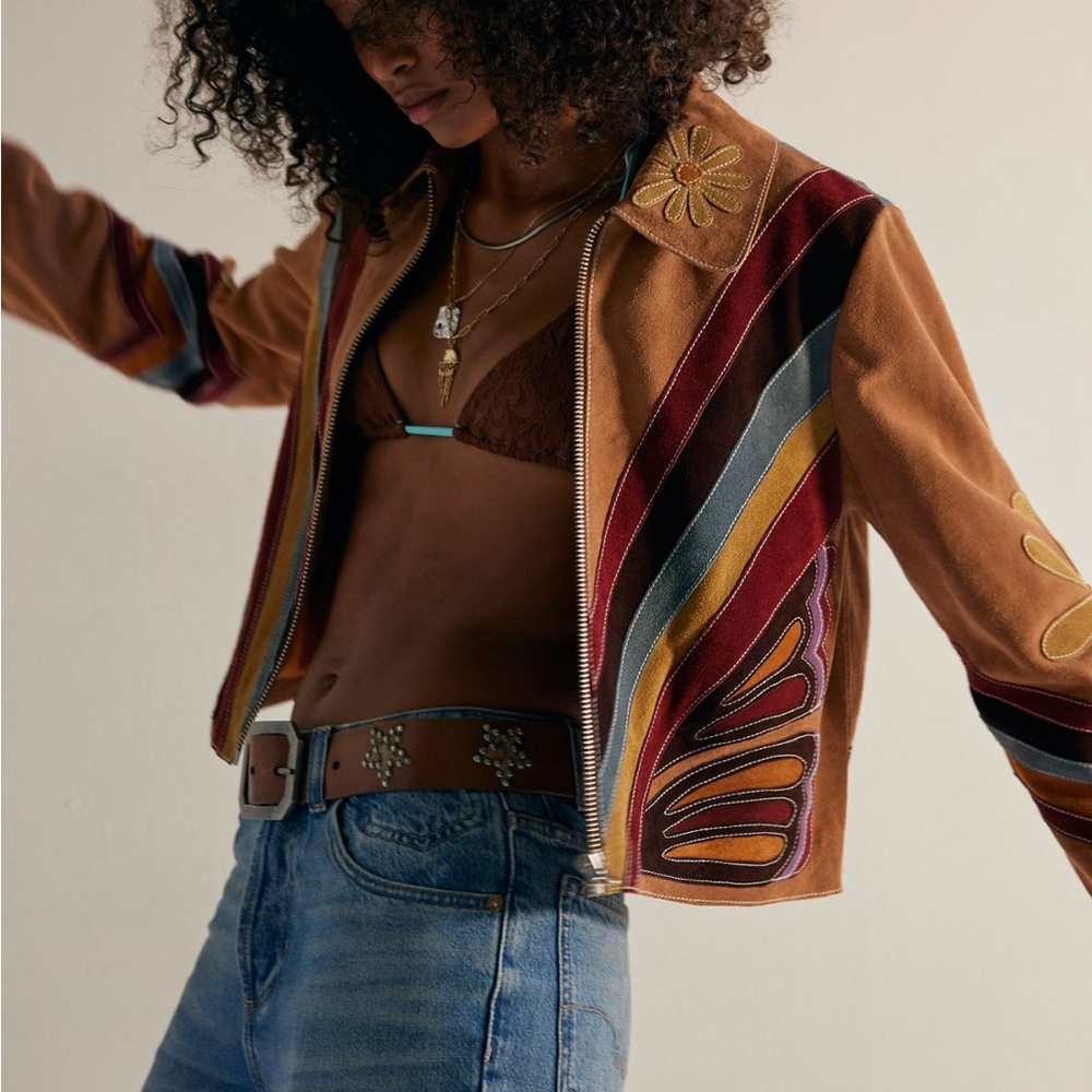 Free People Multicolor Suede Bomber Jacket